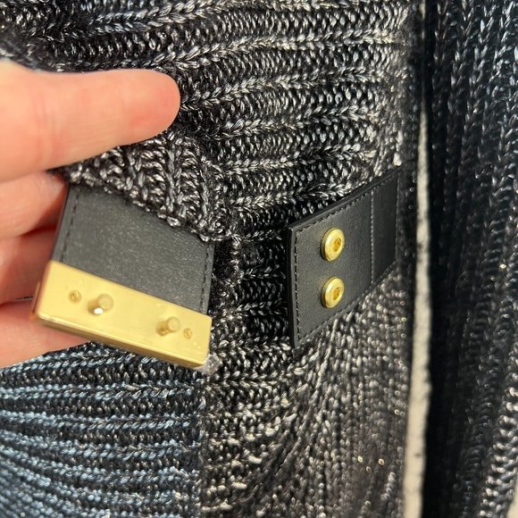 Cache Cardigan Sweater Medium Black Silver Metallic Knit Belted Shawl Collar New - Picture 5 of 14